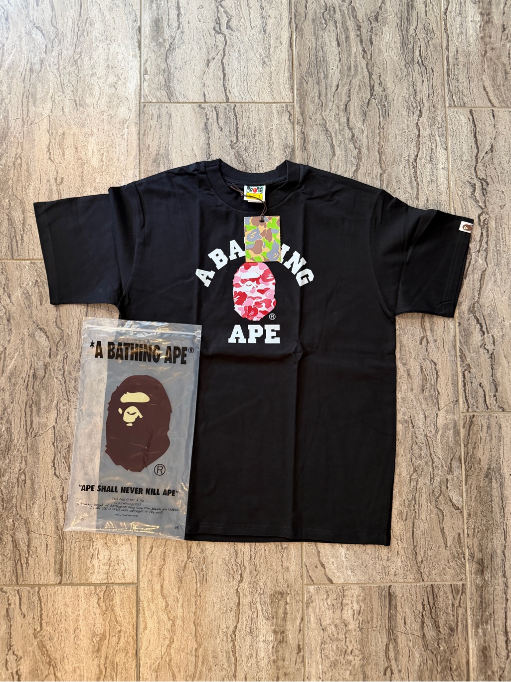 Bape Black T-Shirt With Pink Camo Logo